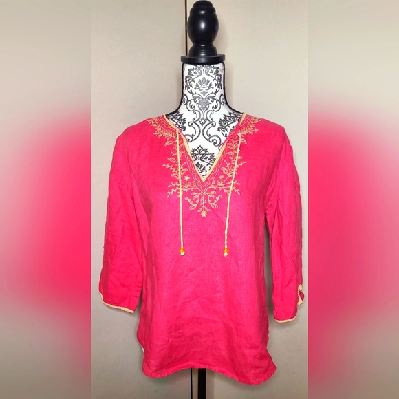 GAP Tops - Gap 100% Linen Embroidered Blouse 3/4 sleeves Women's size Medium RN 54023